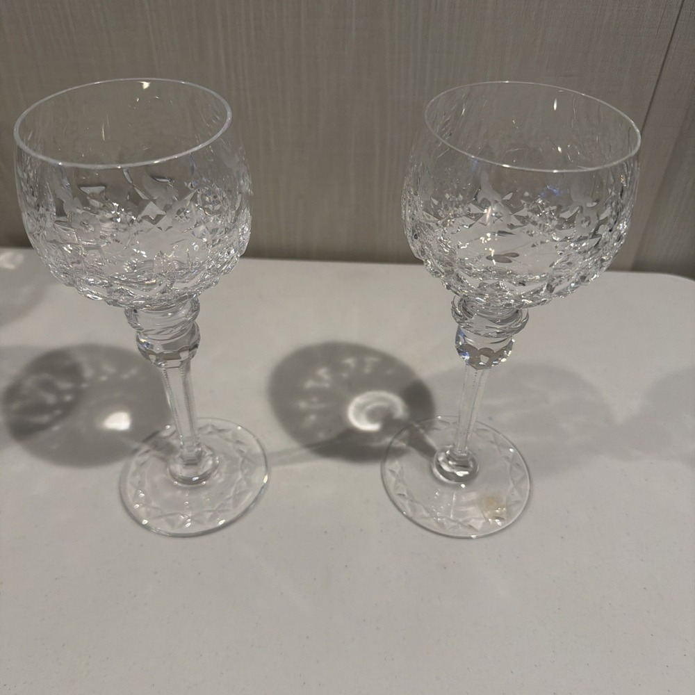 Vtg‎ Rogaska Gallia 8" Hock  Glasses Etched Floral & Stem Design Set Of 2